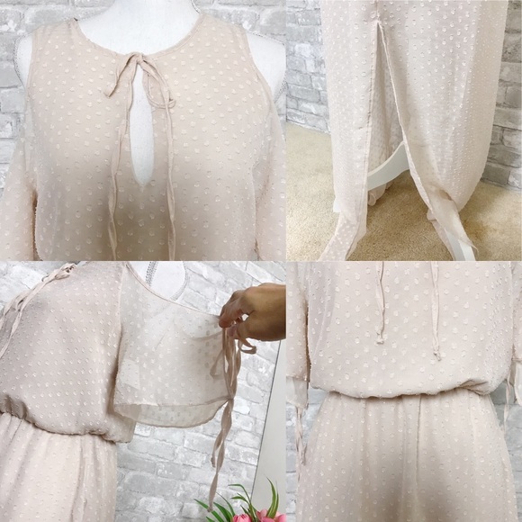 Charles Henry NWOT Cold Shoulder Dainty Dotted Print Maxi Dress Medium Petite - Picture 3 of 8